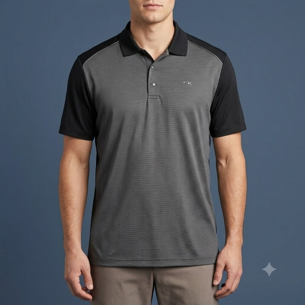 Calvin‎ Klein Performance Polo Shirt Mens XL Black Gray Textured Golf Logo